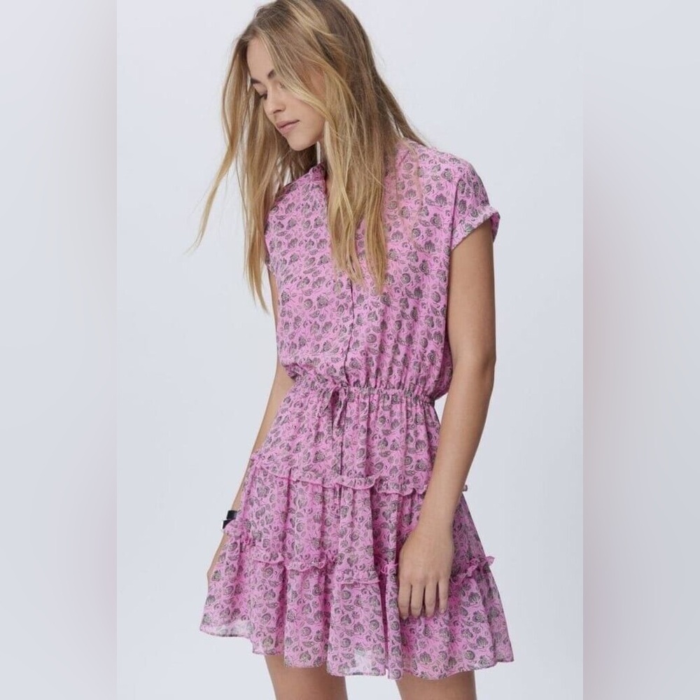 Rebecca Minkoff Pink and White Printed Tiered Sundress N279-23 - Picture 1 of 8